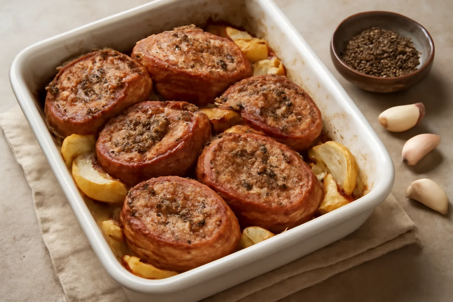 Ciolan feliat de porc cu usturoi si ceapa, la cuptor