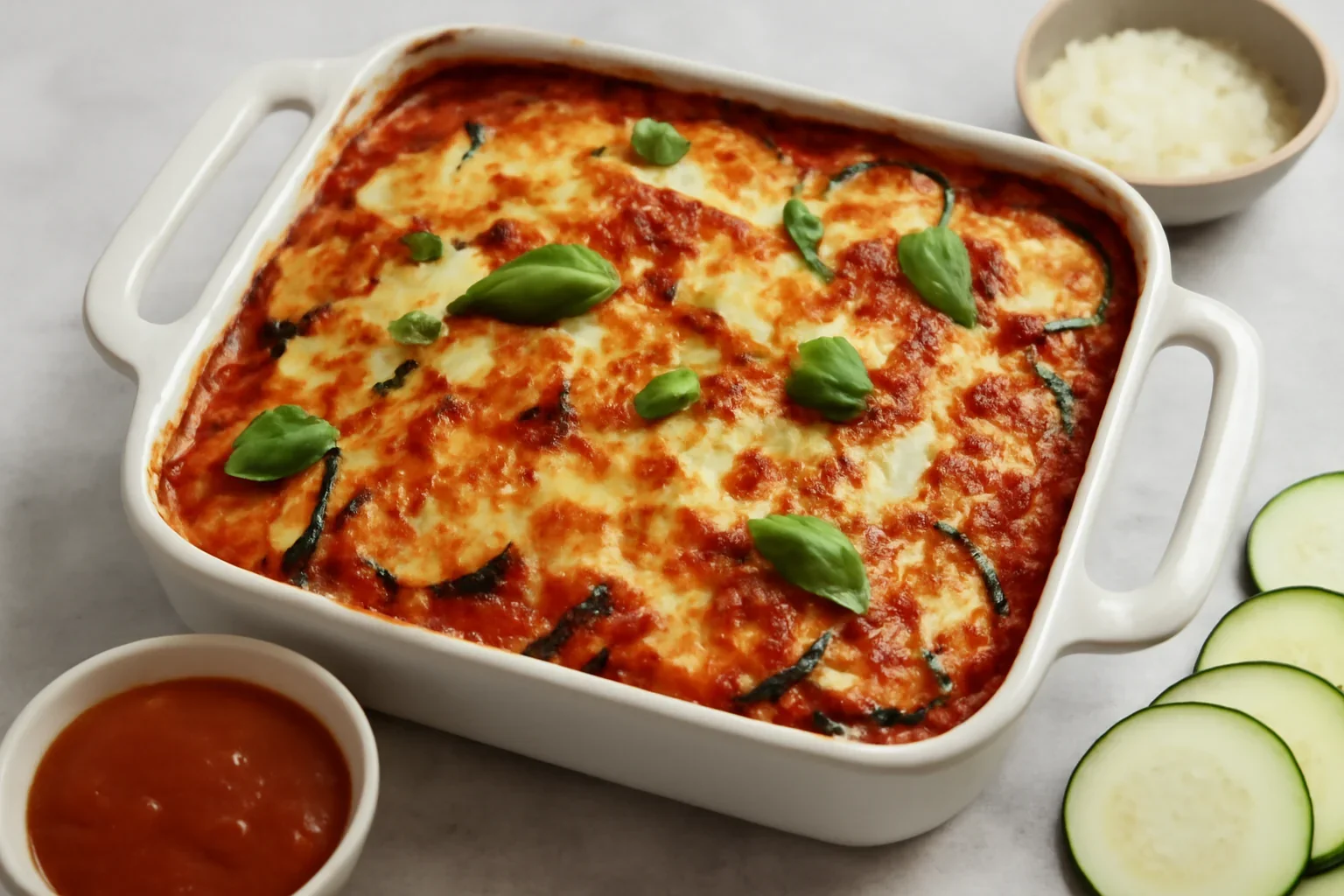 Dovlecei gratinați cu brânză și sos de roșii la cuptor – rețeta de parmigiana di zucchine