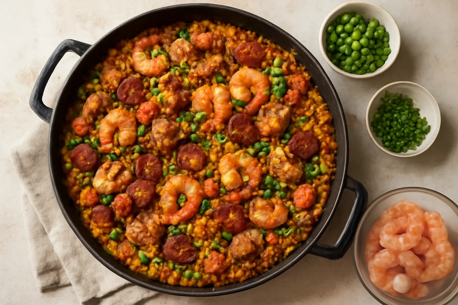 Paella reteta cu creveti, pui sau iepure