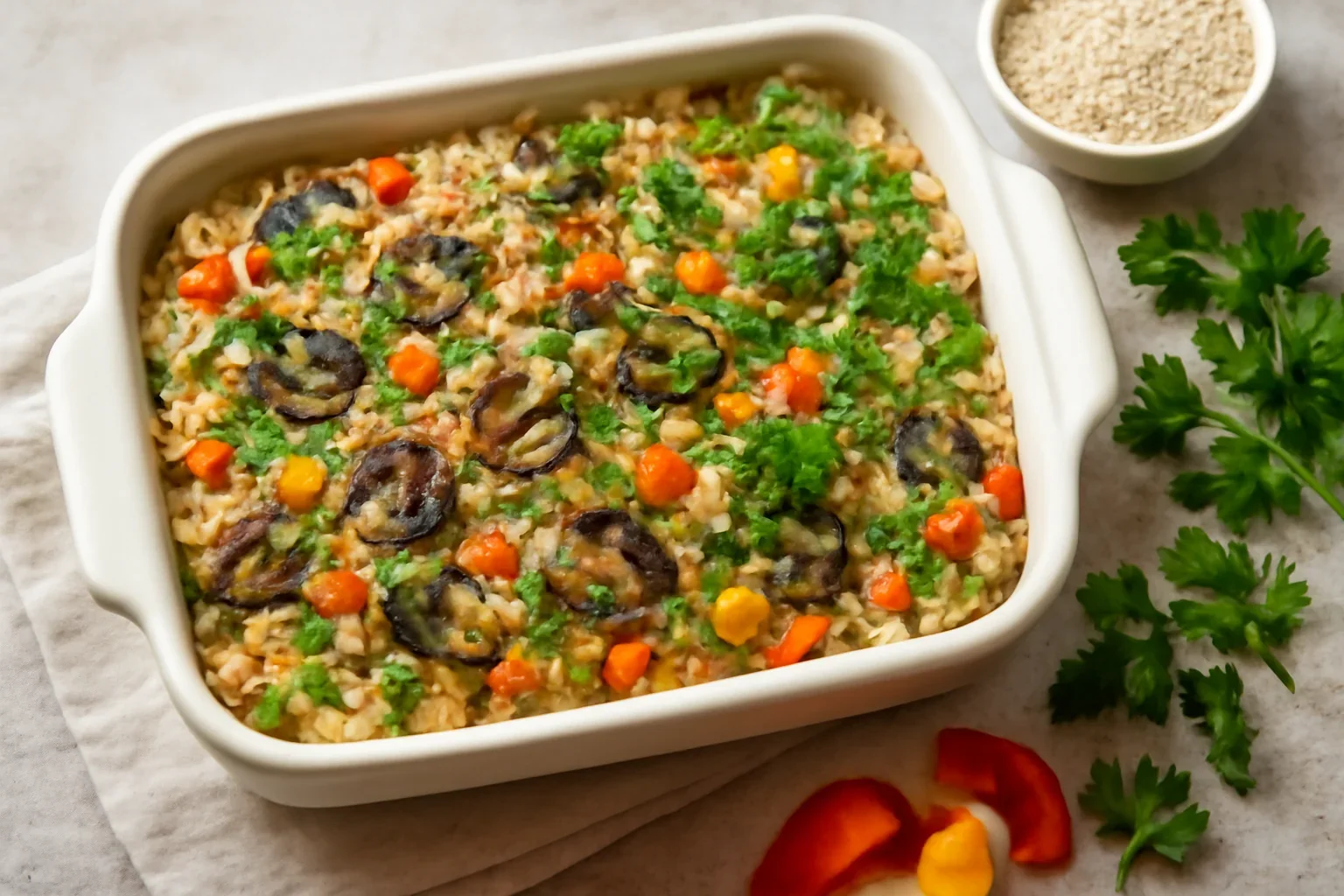 Pilaf cu legume si ciuperci la cuptor