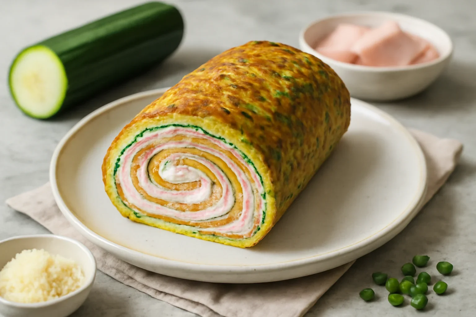 Ruladă de dovlecei cu cremă de brânză și șuncă – ruladă aperitiv