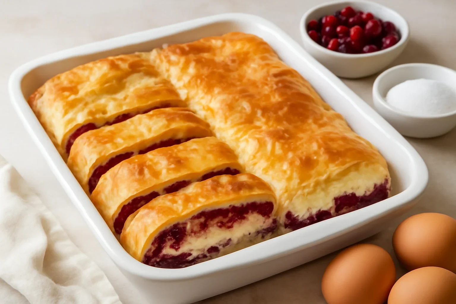 Strudel de vară – ștrudel cu vișine și brânză de vaci, în două culori