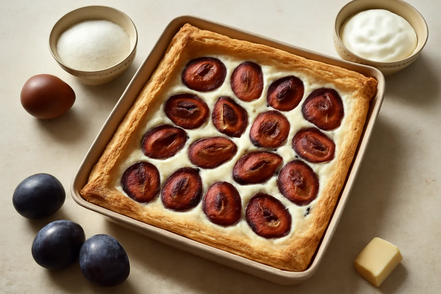 Prajitura cu prune si crema de gris reteta de foietaj cu prune