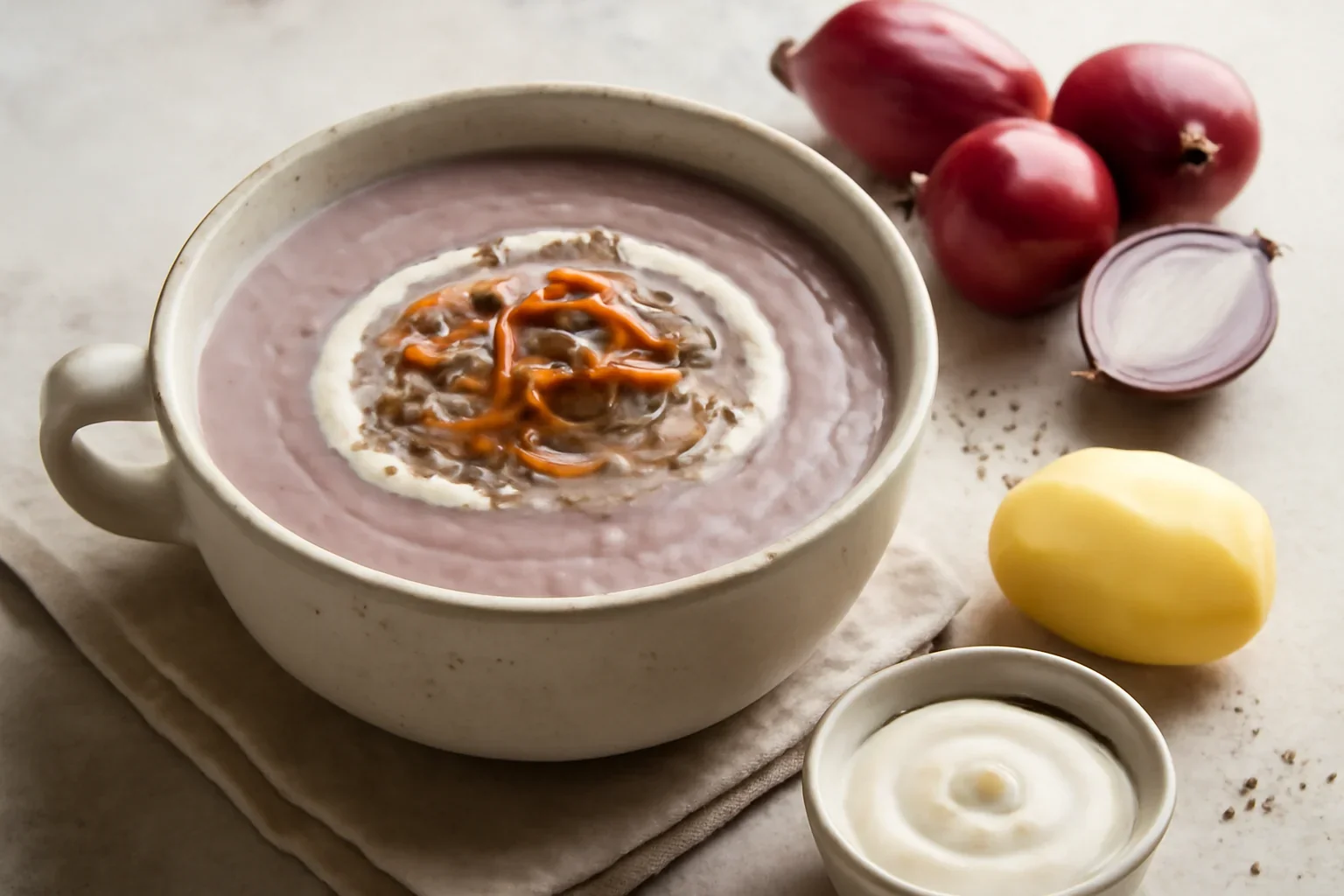 Supa crema de ceapa rosie