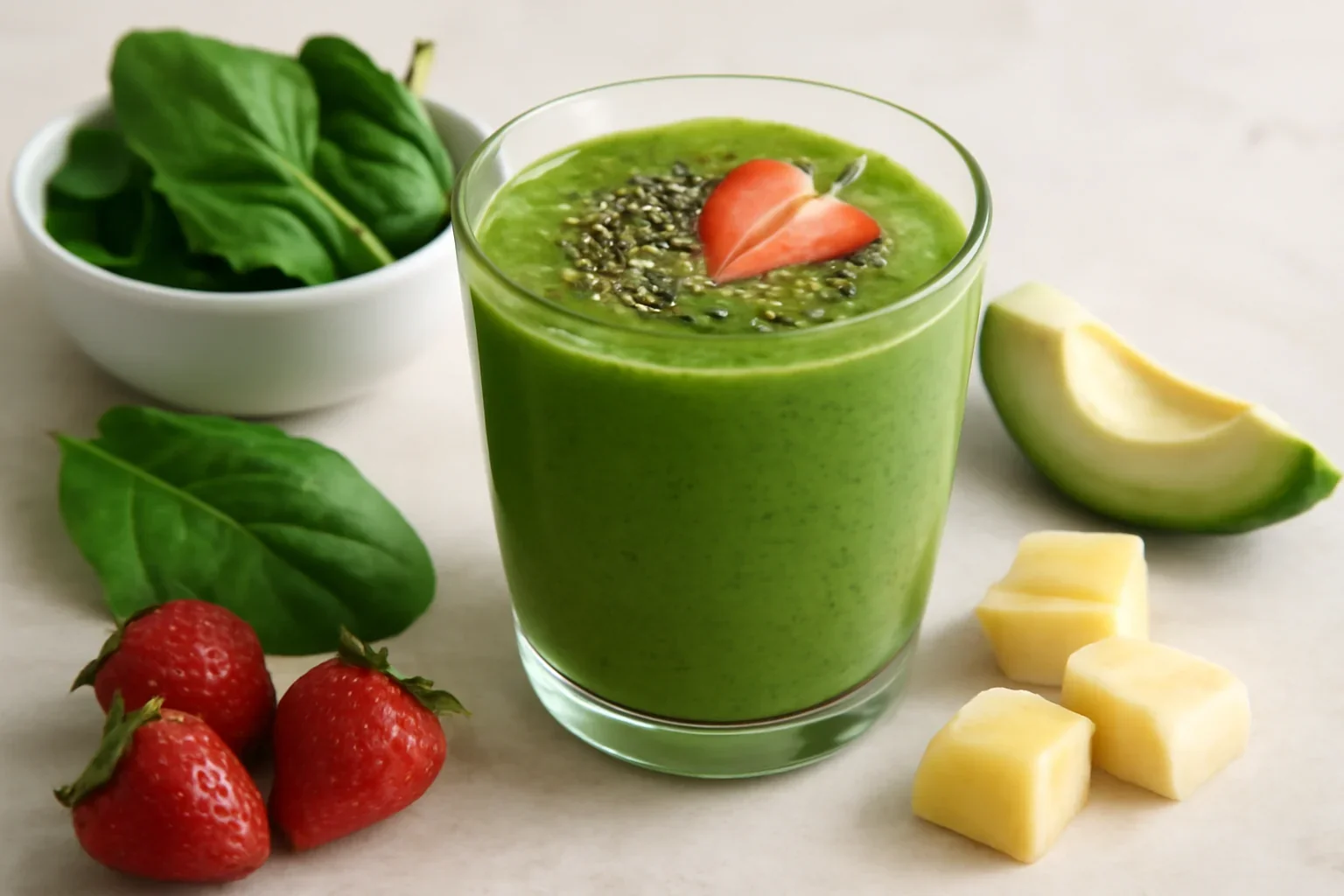 Smoothie verde cu avocado, banane și ananas