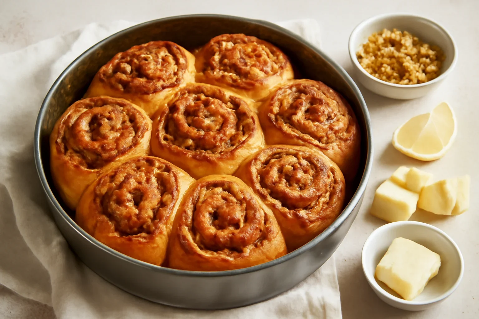 Cuib de viespi cu mere caramelizate și nucă – rețeta de spirale pufoase cu crustă de zahăr ars