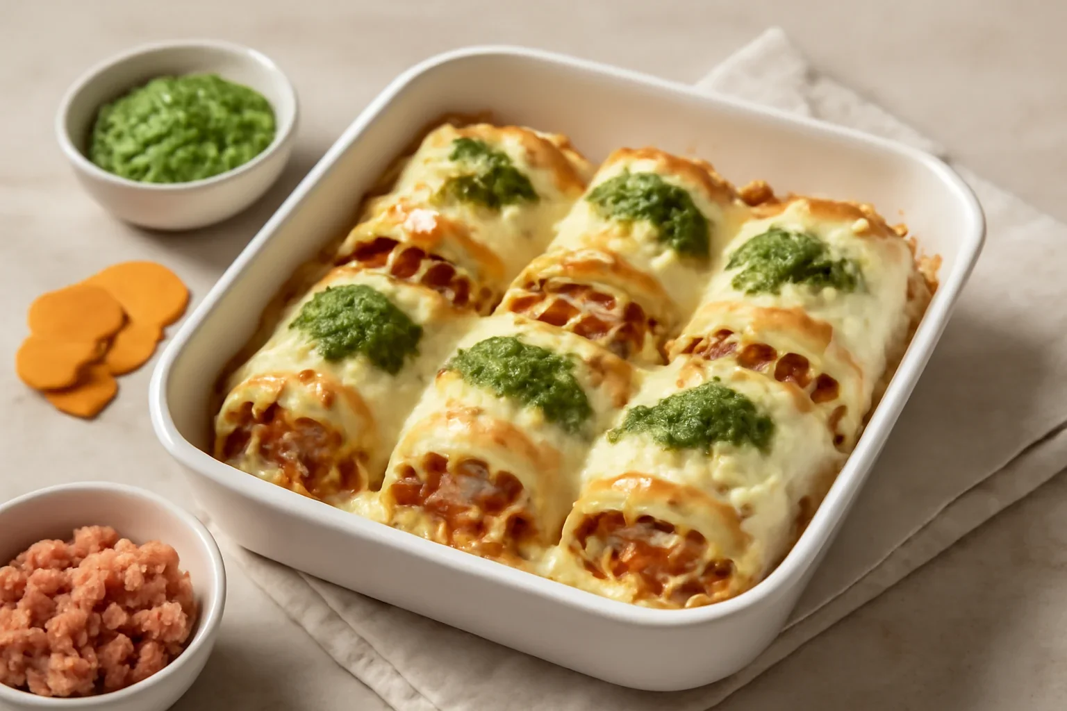 Rulouri de lasagna cu carne și pesto