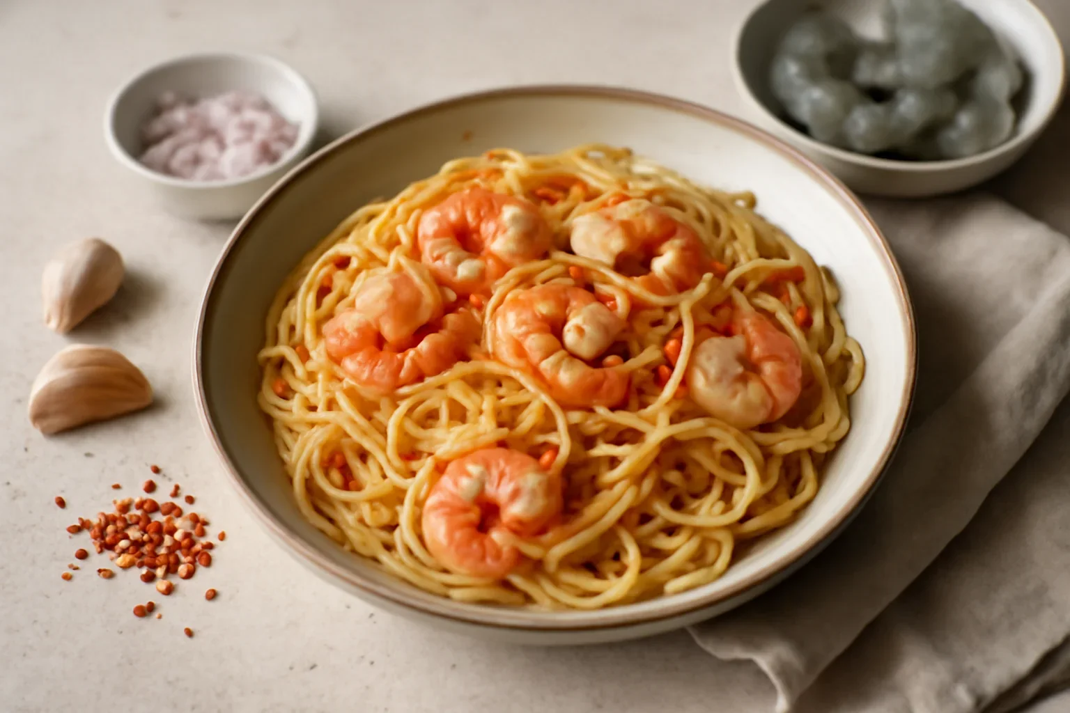 Paste aglio, olio, peperoncino, gamberi, reteta italiana, rapida