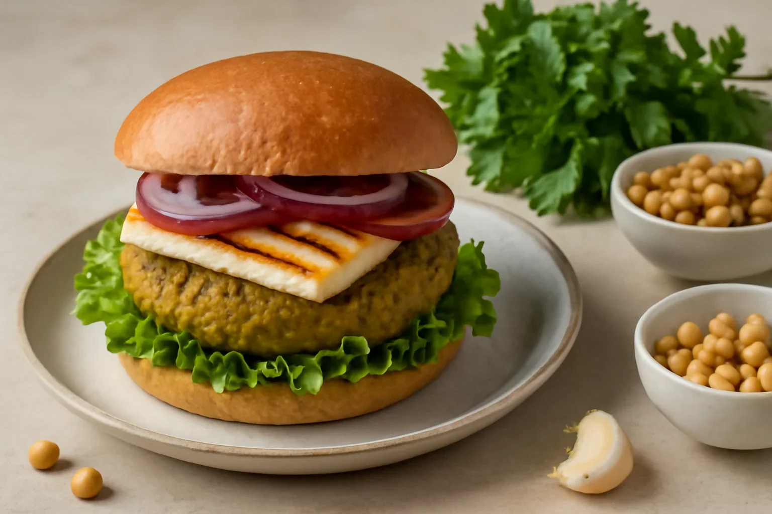 Burger de naut si Halloumi | Burger vegeratrian