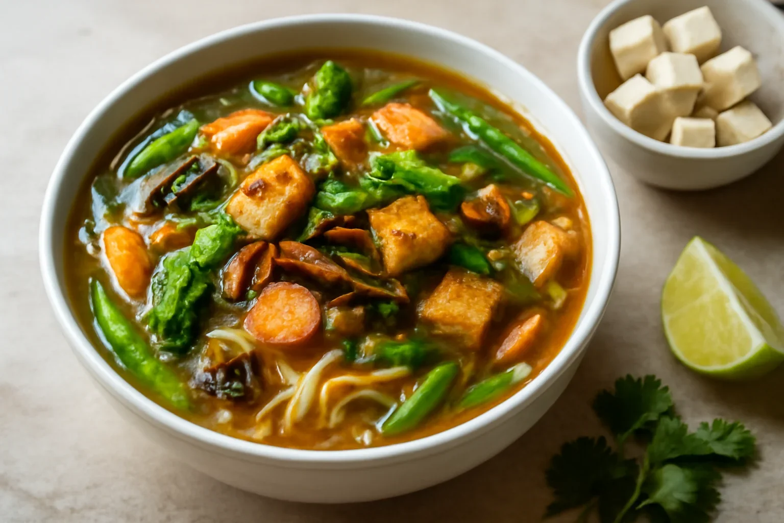 Supă de ciuperci cu tofu prăjit și tăiței