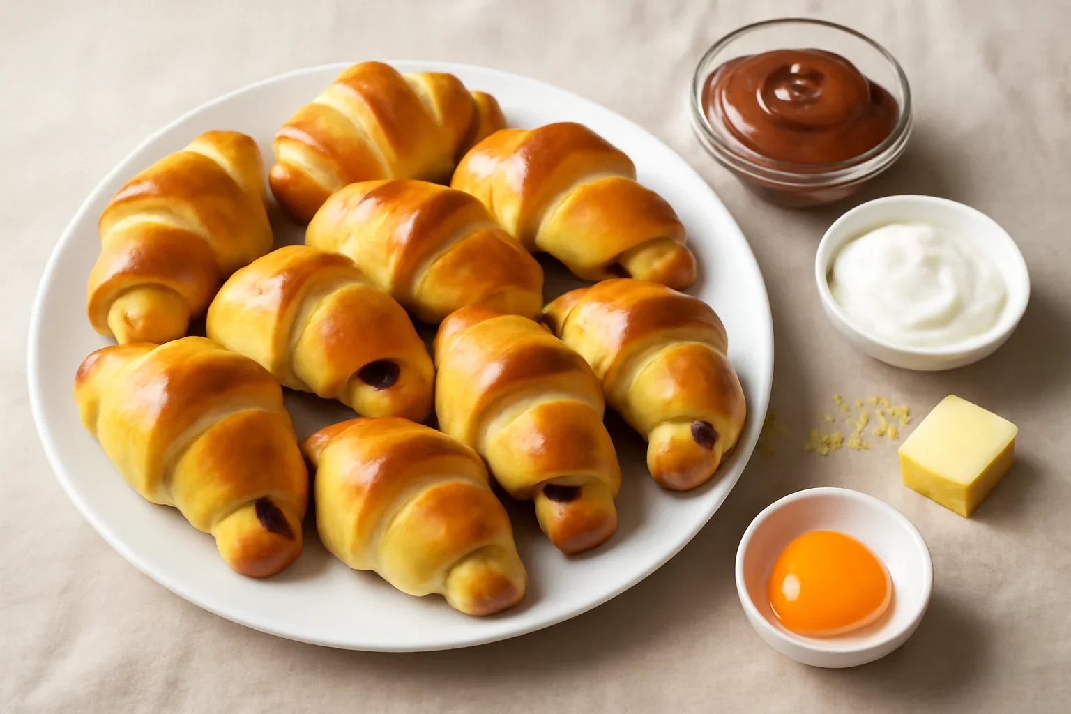 Cornuri cu iaurt si crema de ciocolata