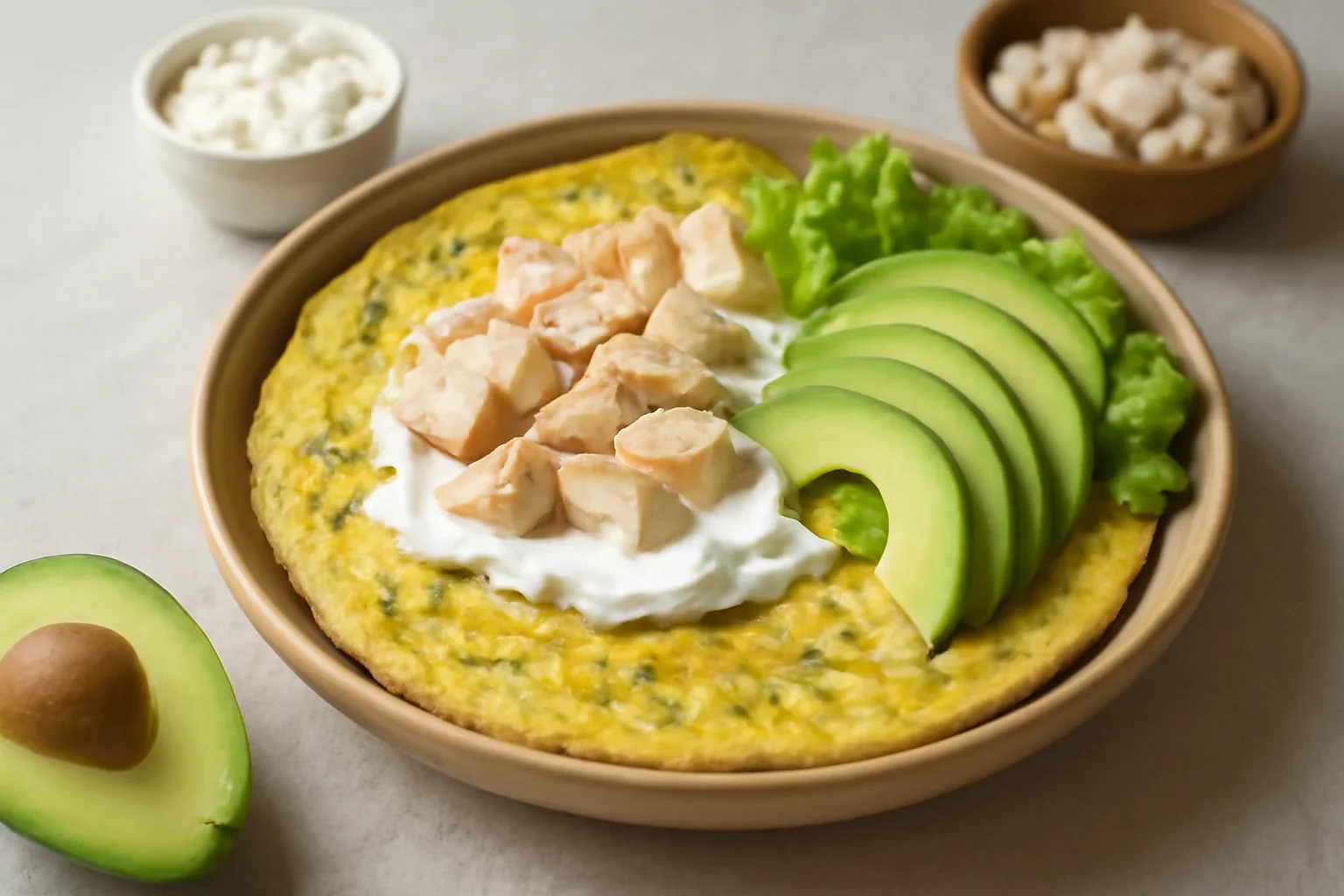 Omleta cu dovlecei, crema de branza si avocado