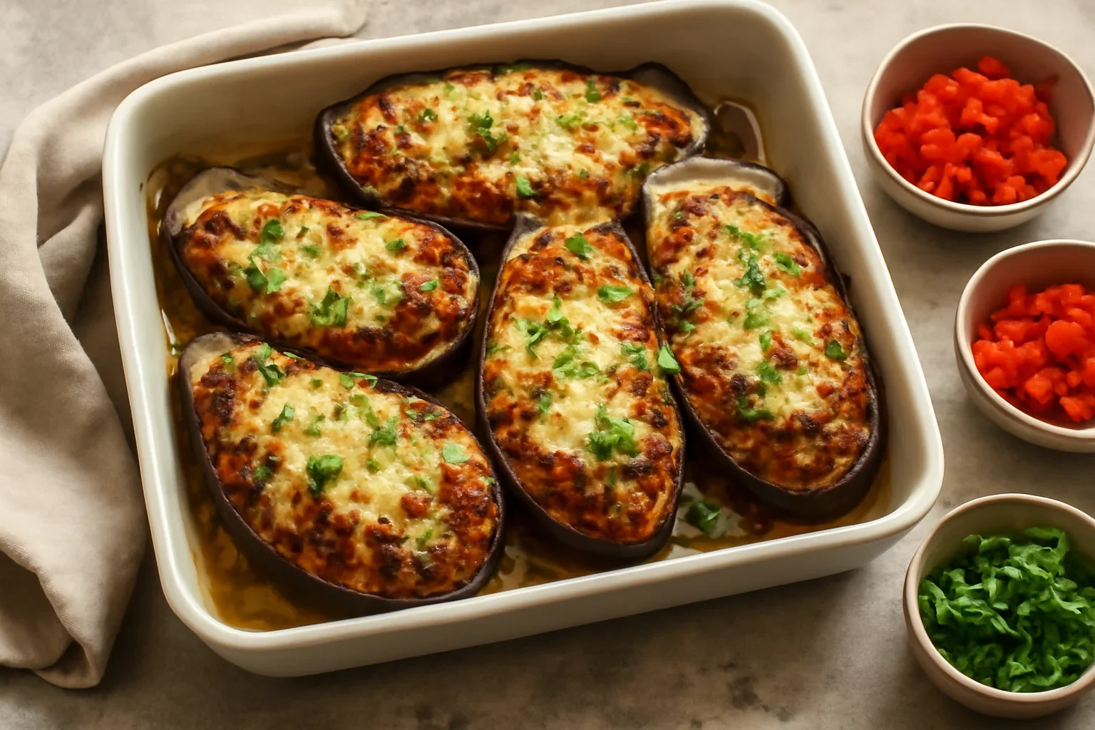 Vinete cu carne și brânză gratinate la cuptor