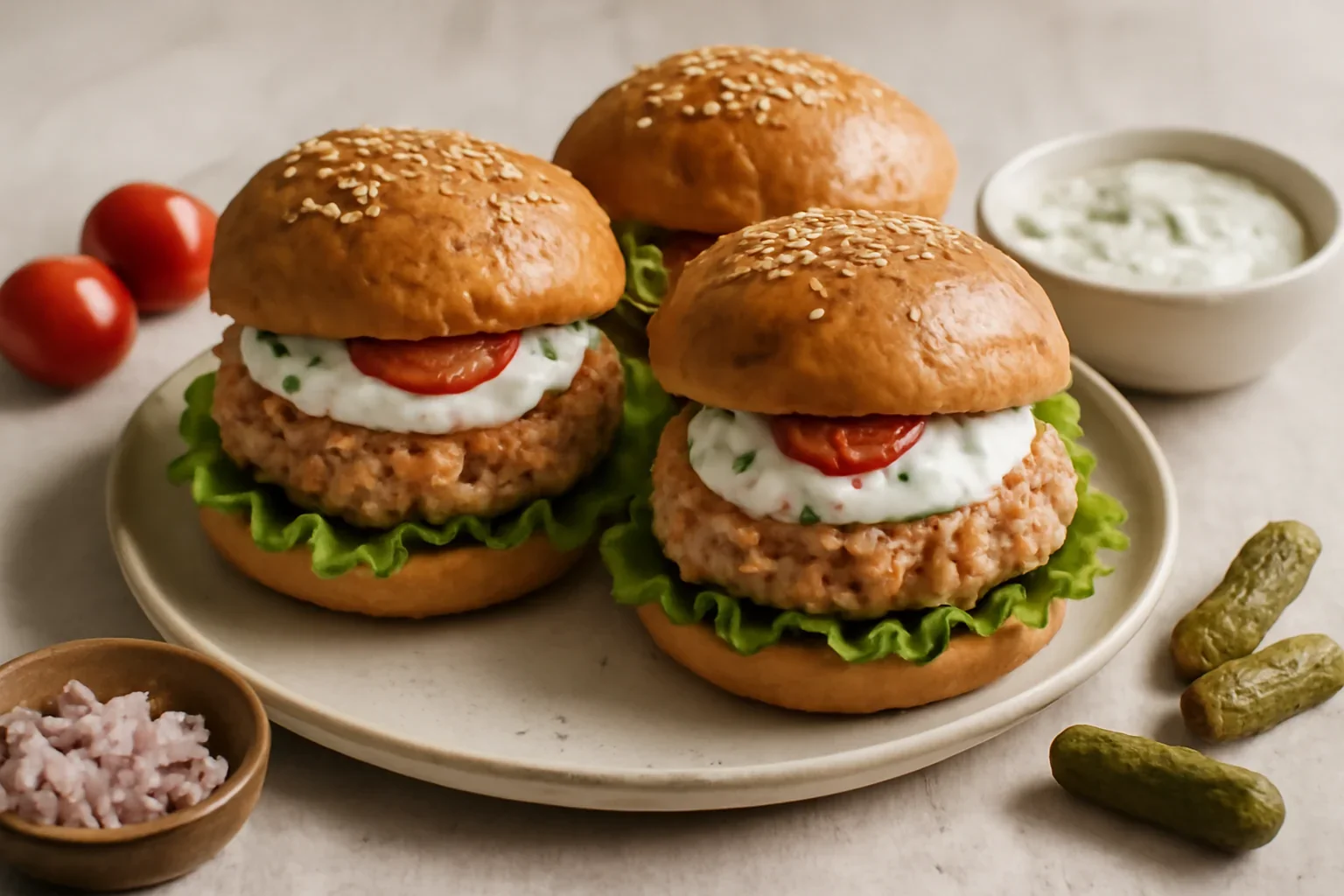 Burger de somon cu sos tartar si chifle de casa – reteta pas cu pas