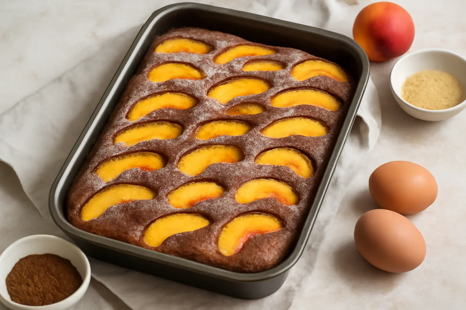 Prajitura pufoasa cu nectarine si cacao