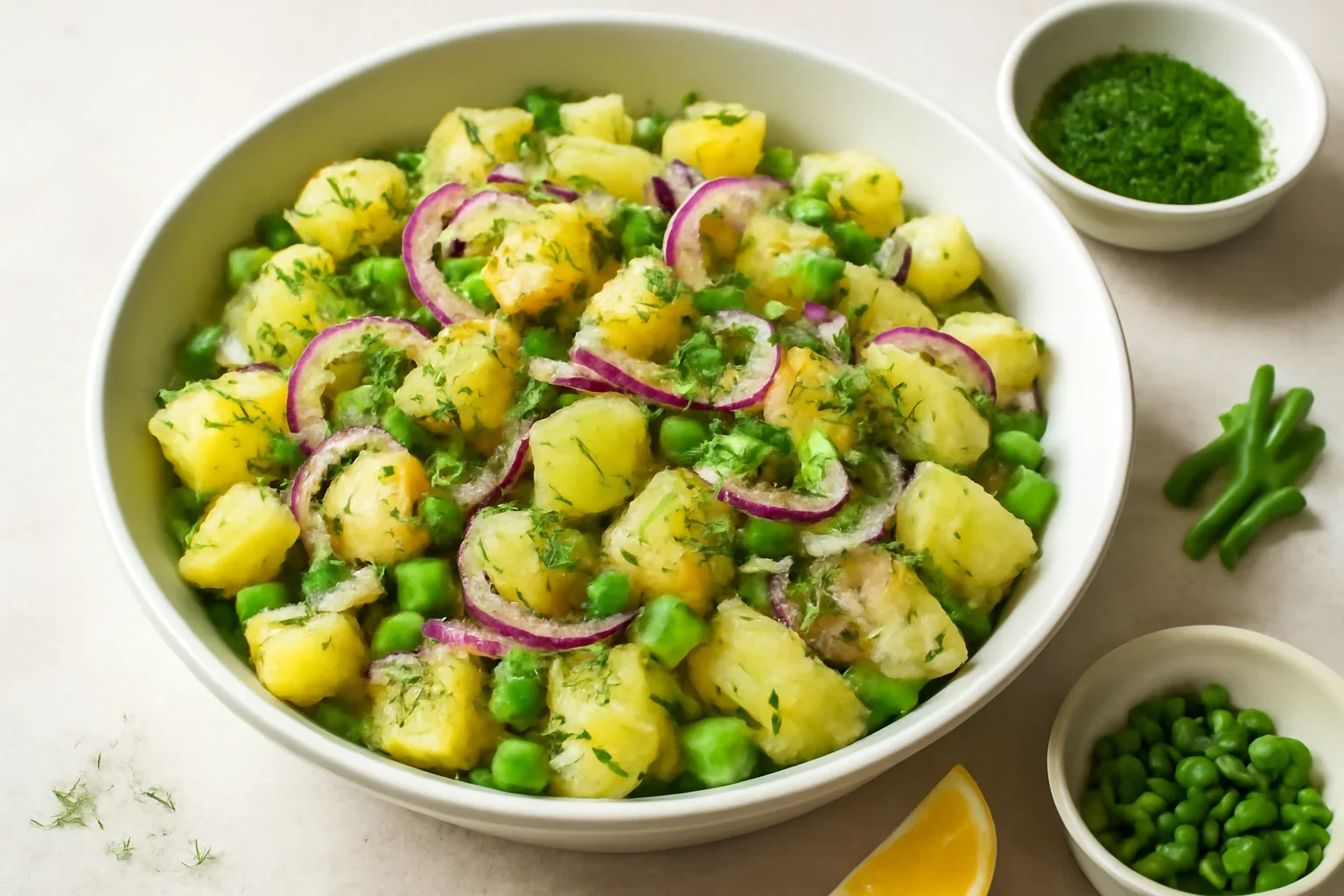 Salată de cartofi cu ceapă roșie și mărar