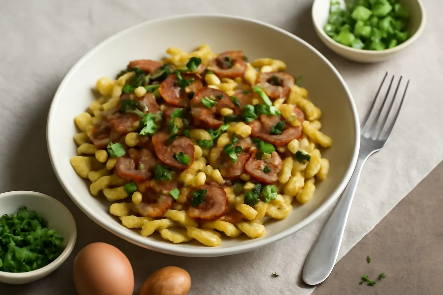 Spätzle de casă cu ciuperci și bacon – rețetă video + text (pas cu pas)