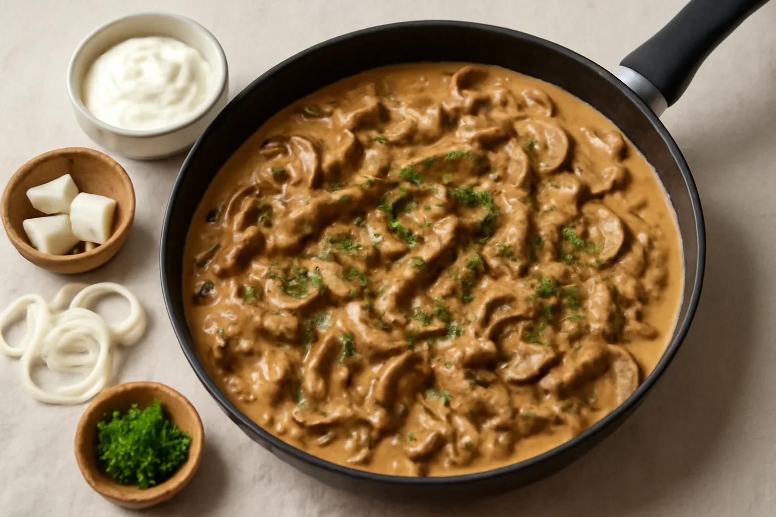 Beef Stroganoff reteta de vita cu ciuperci si smantana la tigaie