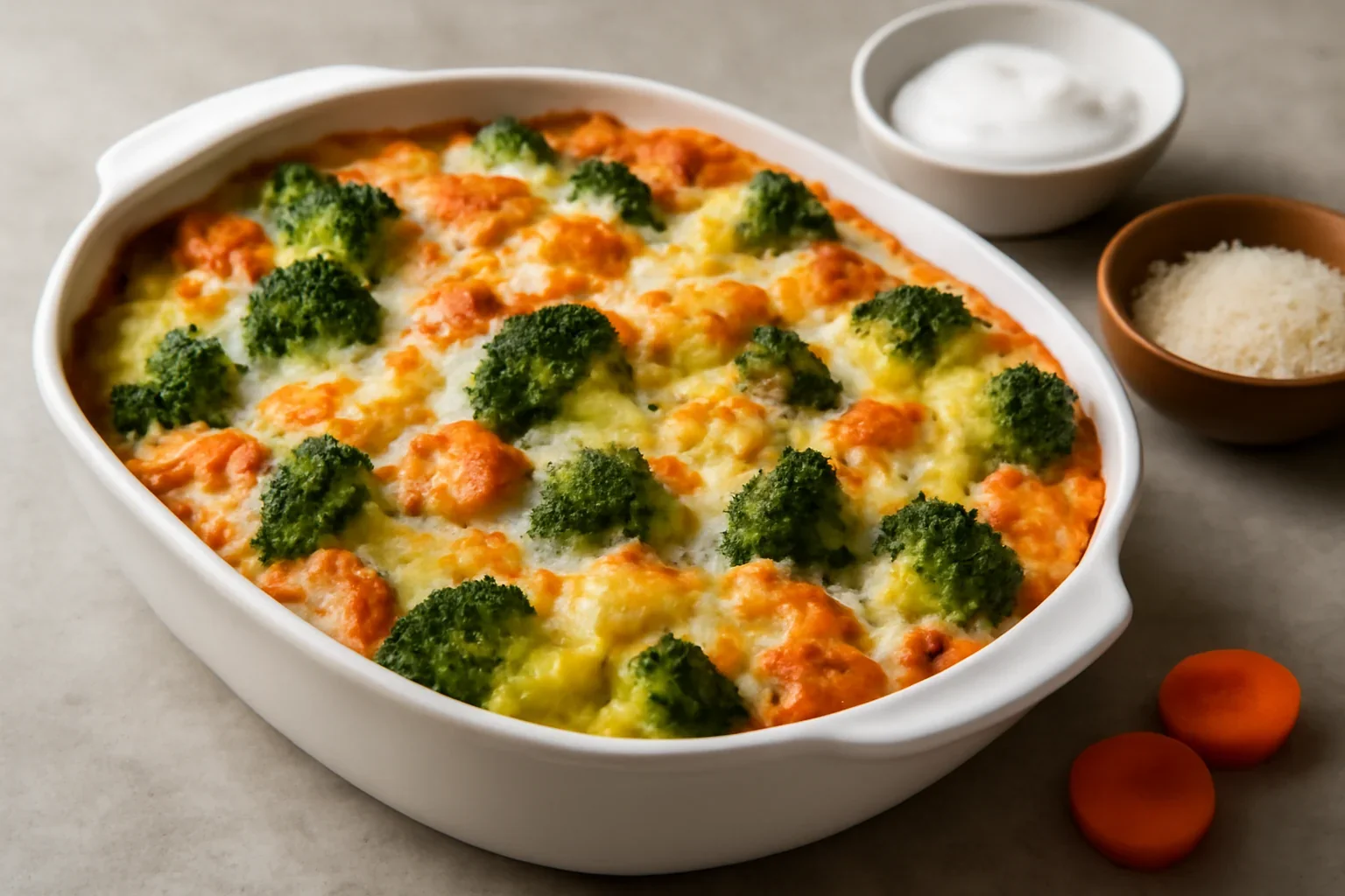 Gratin de broccoli și morcovi cu multă brânză, rețetă video+text