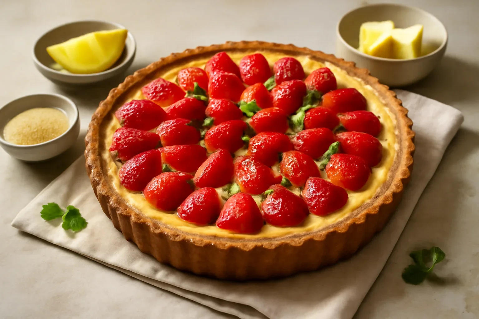 Tarta cu capsuni si crema de vanilie
