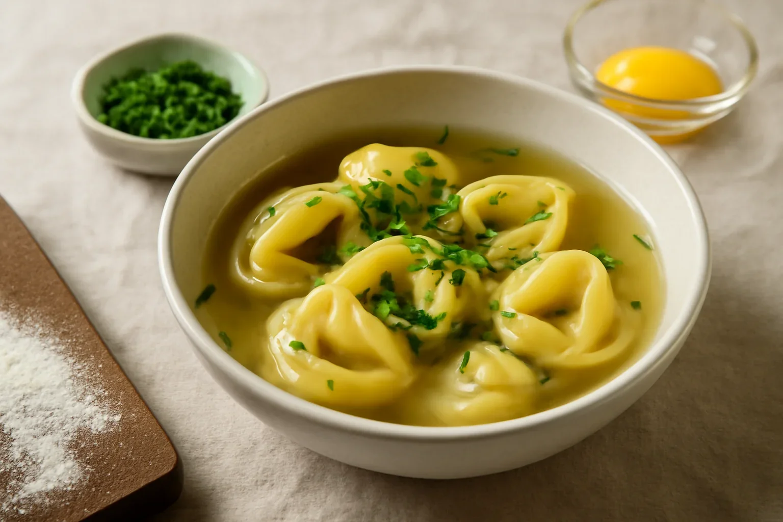 Tortelloni in brodo în stil contemporan