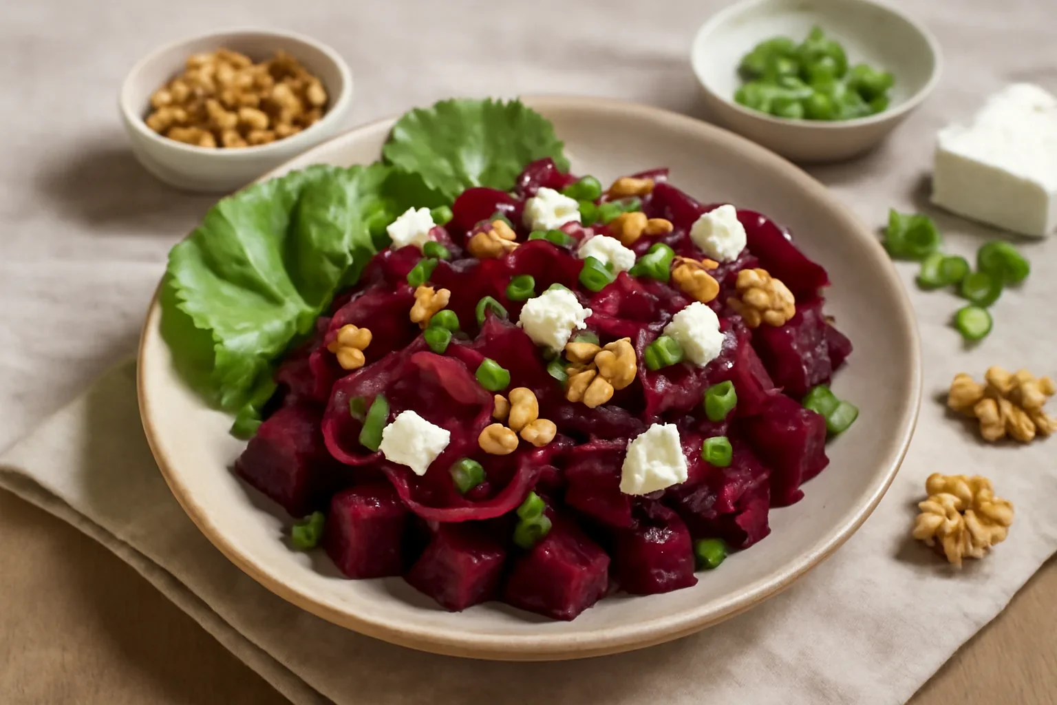 Salata de sfecla rosie cu nuci si branza