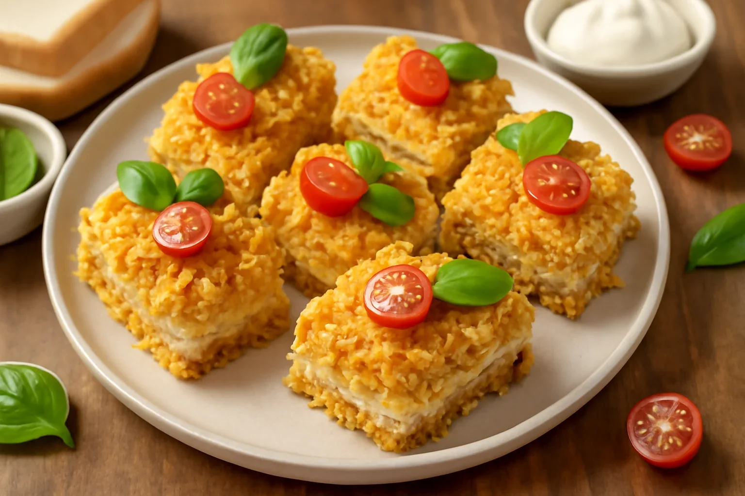 Aperitiv cu branza topita si fulgi de porumb