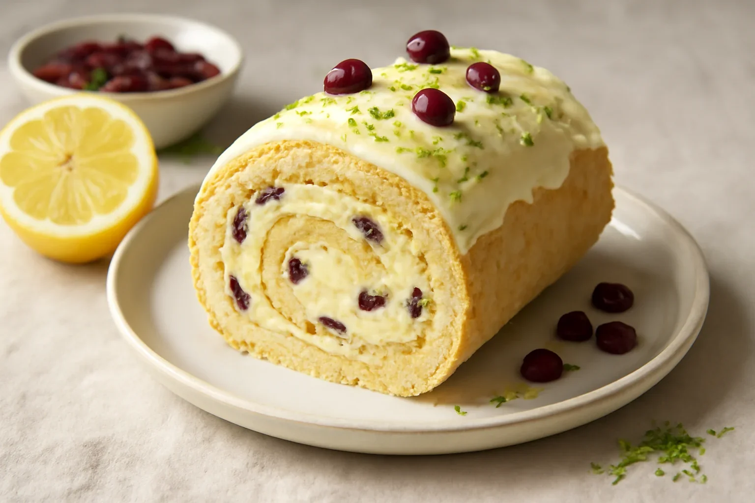 Rulada cu crema de lamaie si merisoare