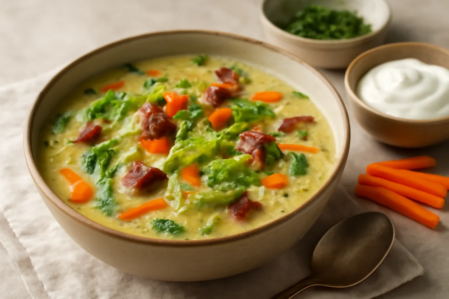 Zamă de salată verde cu afumătură