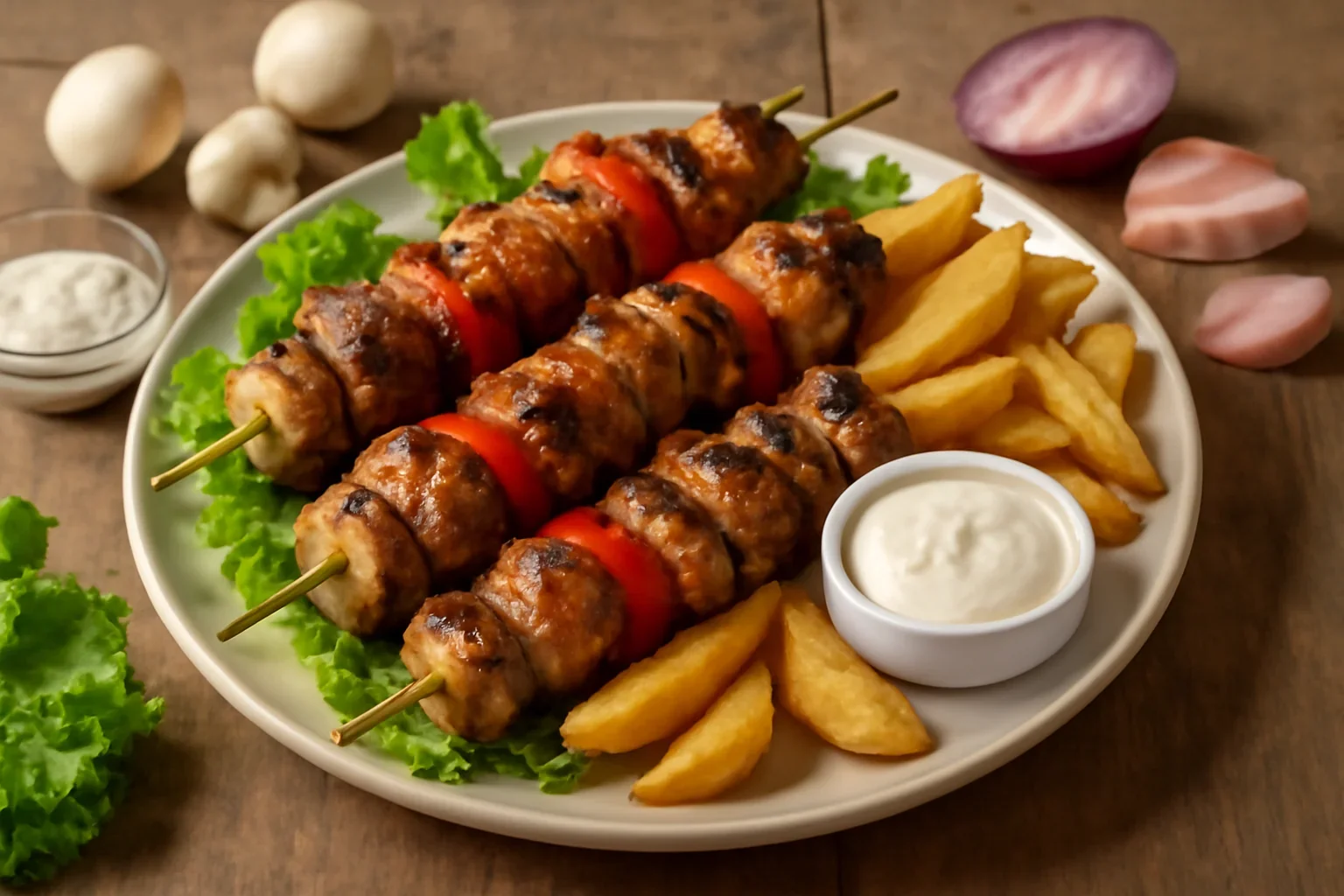 Frigărui la grătar din carne cu legume asortate