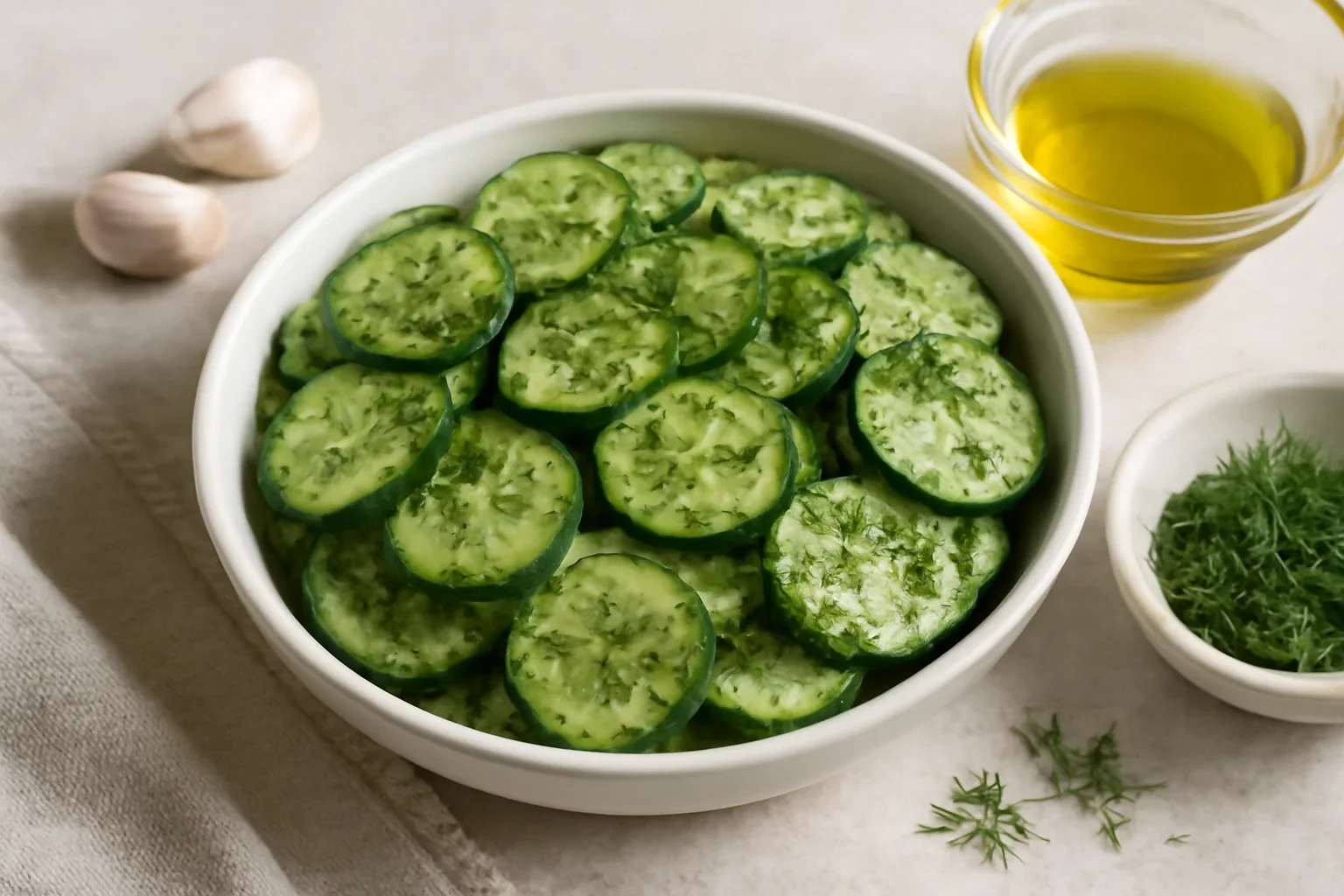 Salată de castraveți cu mărar și usturoi