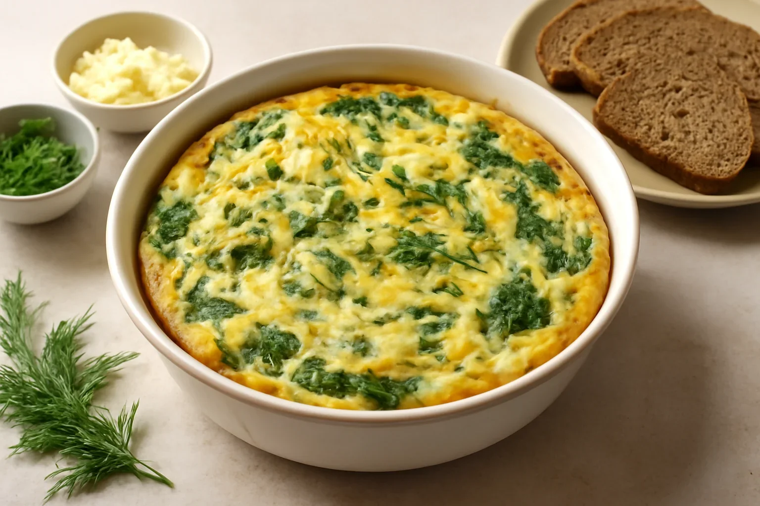 Omletă pufoasă cu brânză, arpagic și mărar