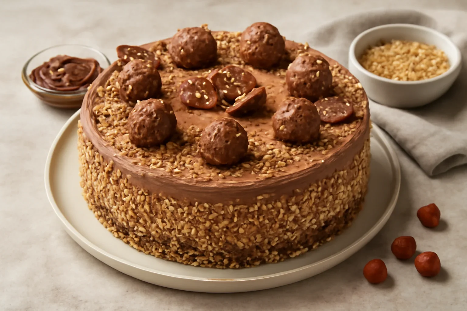 Tort Ferrero Rocher cu ciocolată și alune – rețeta pas cu pas
