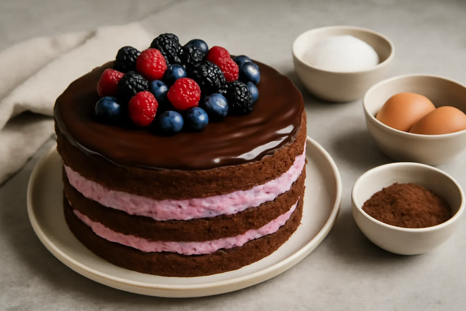 Tort cu crema de fructe de padure si ciocolata