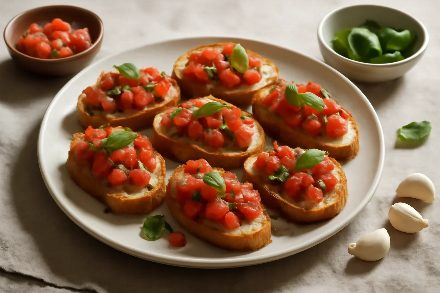 Bruschette cu rosii cu busuioc si usturoi
