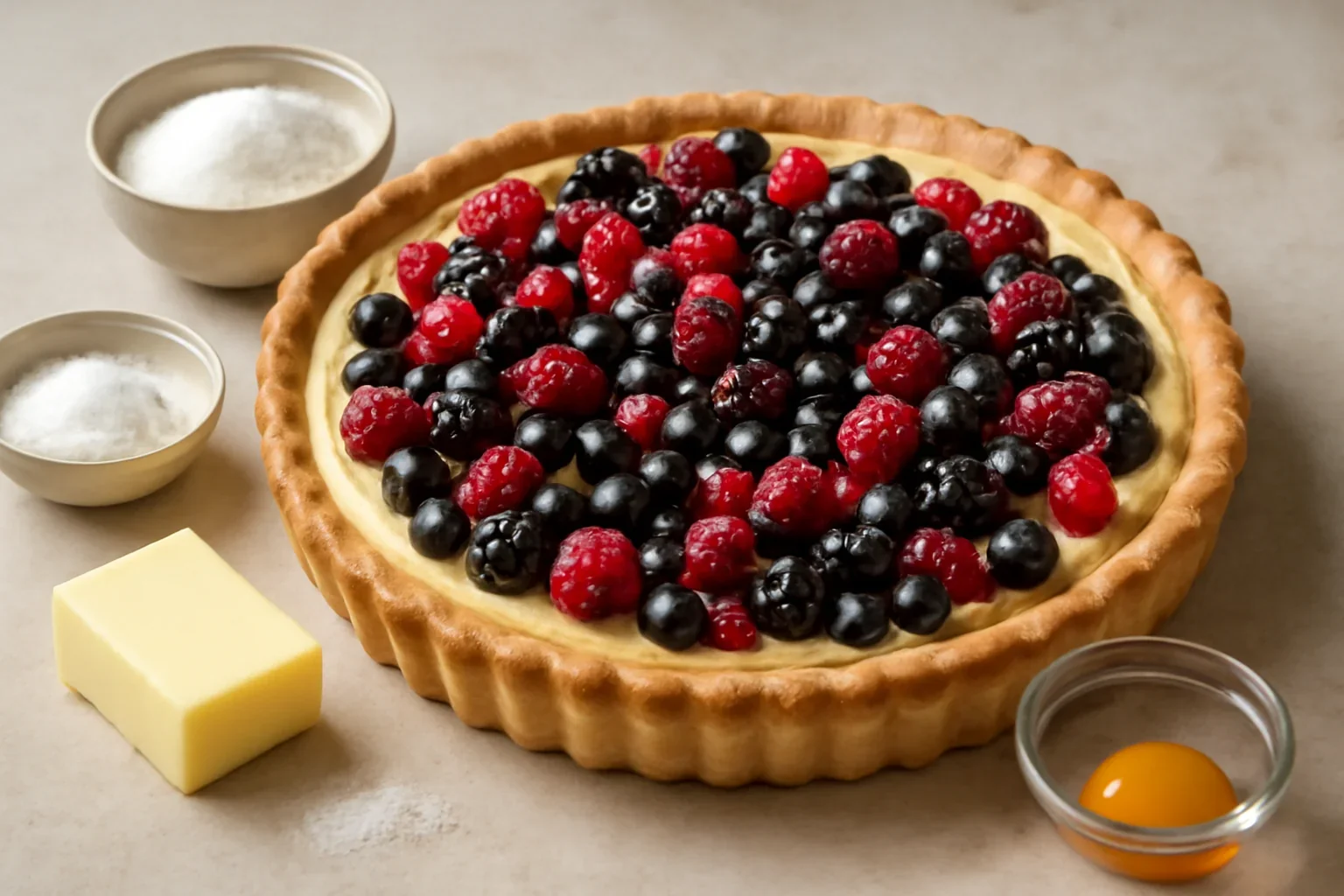 Tarta cu fructe de padure si crema de vanilie