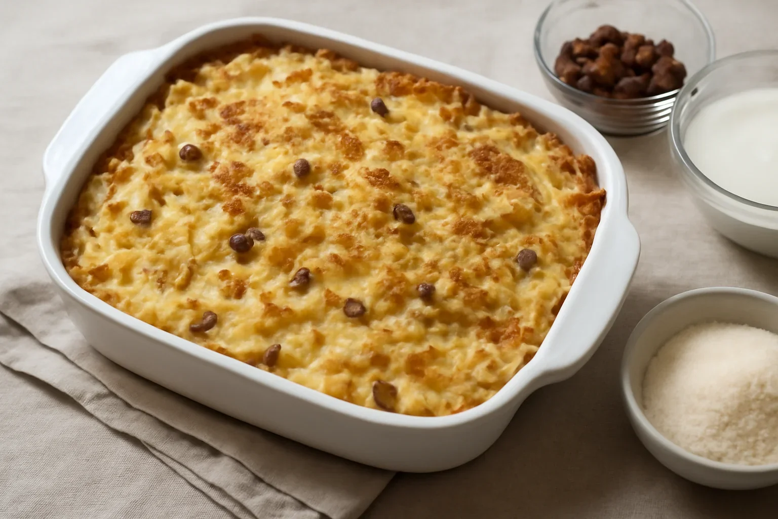 Paste cu brânză dulce și smântână sau lapte la cuptor – budincă de tăieței
