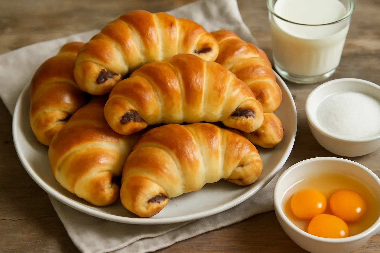 Cornuri pufoase din aluat dospit cu ciocolata