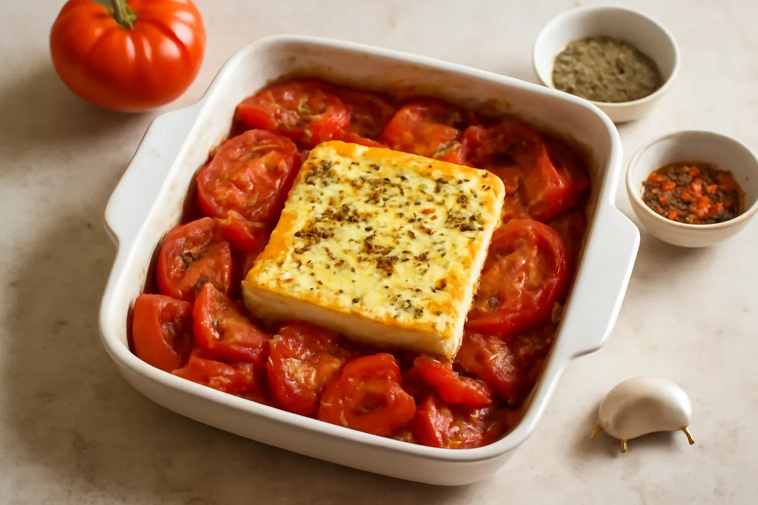 Brânză cu roșii la cuptor – feta saganaki – rețeta video