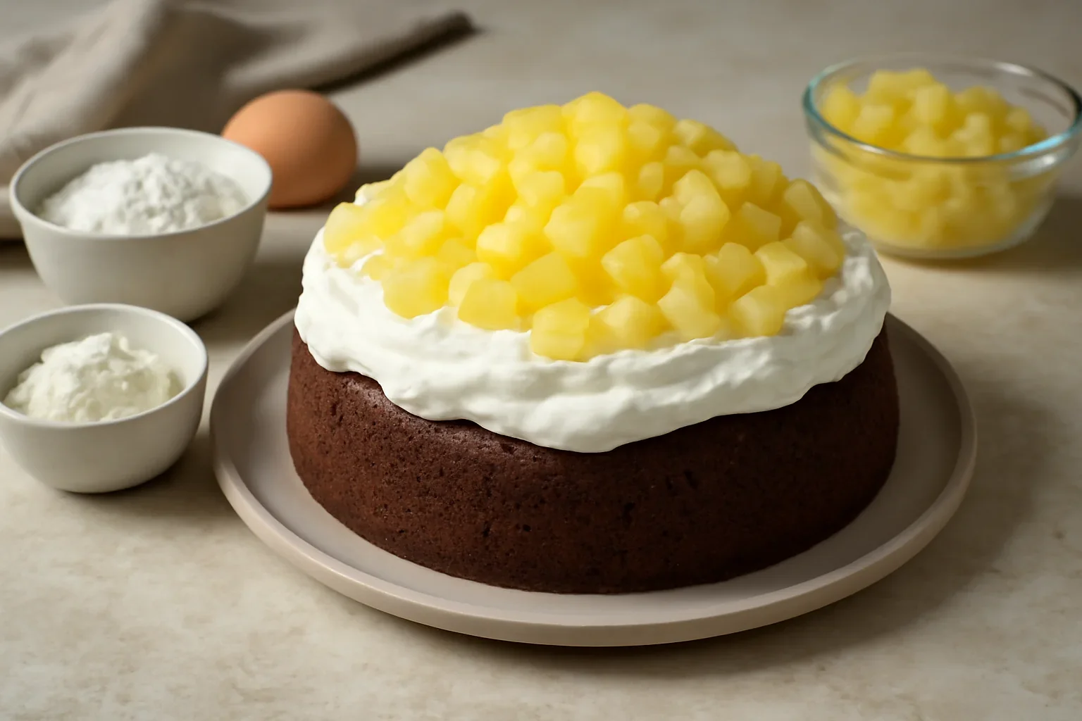 Tort Kilimanjaro cu ananas, blat de cacao si crema de branza