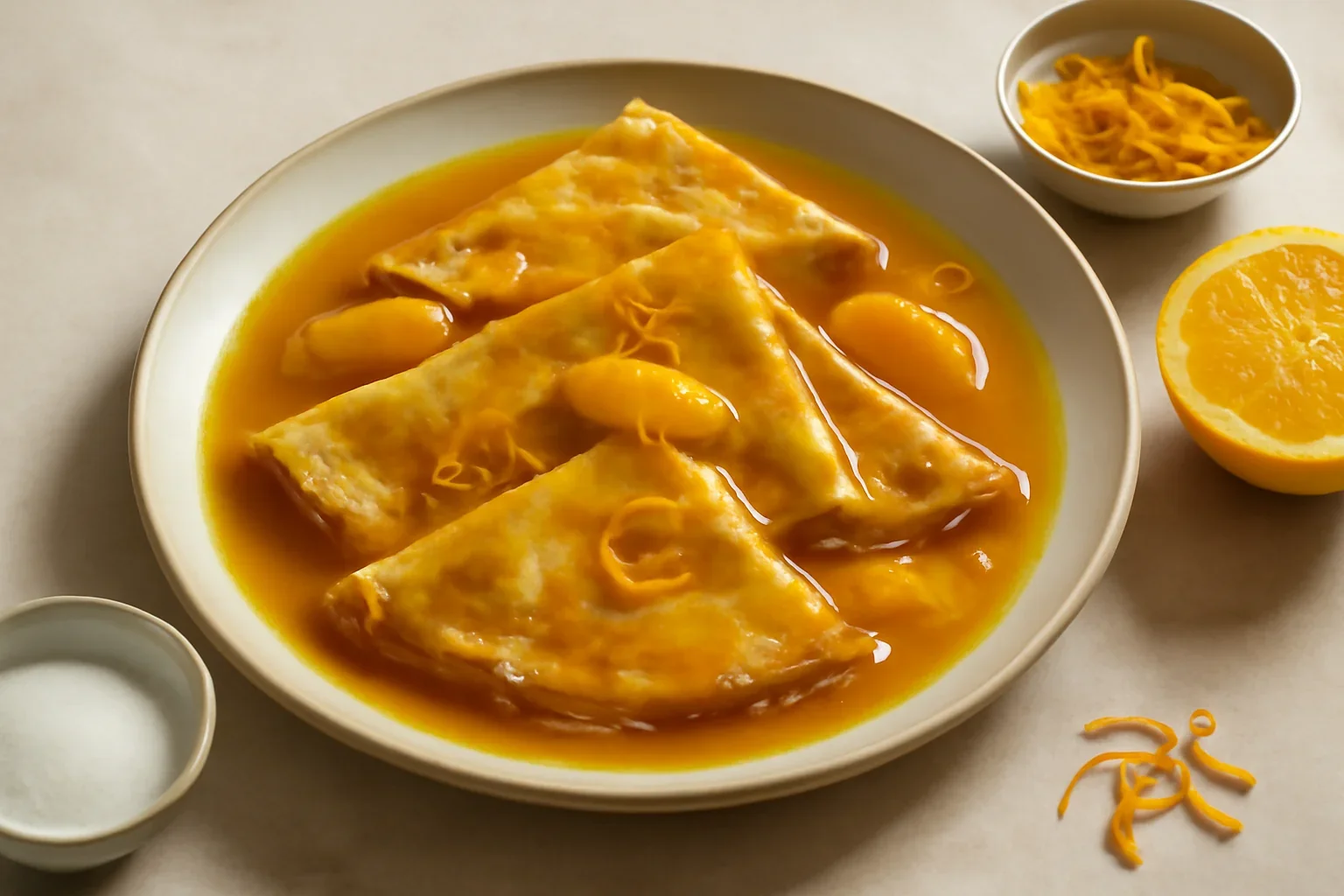 Crêpes Suzette rețeta de clătite franțuzești cu portocale, unt și caramel