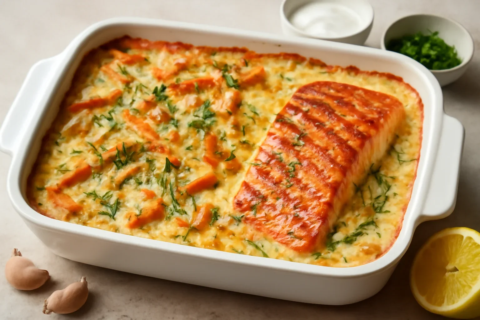 Somon la gratar cu legume gratinate