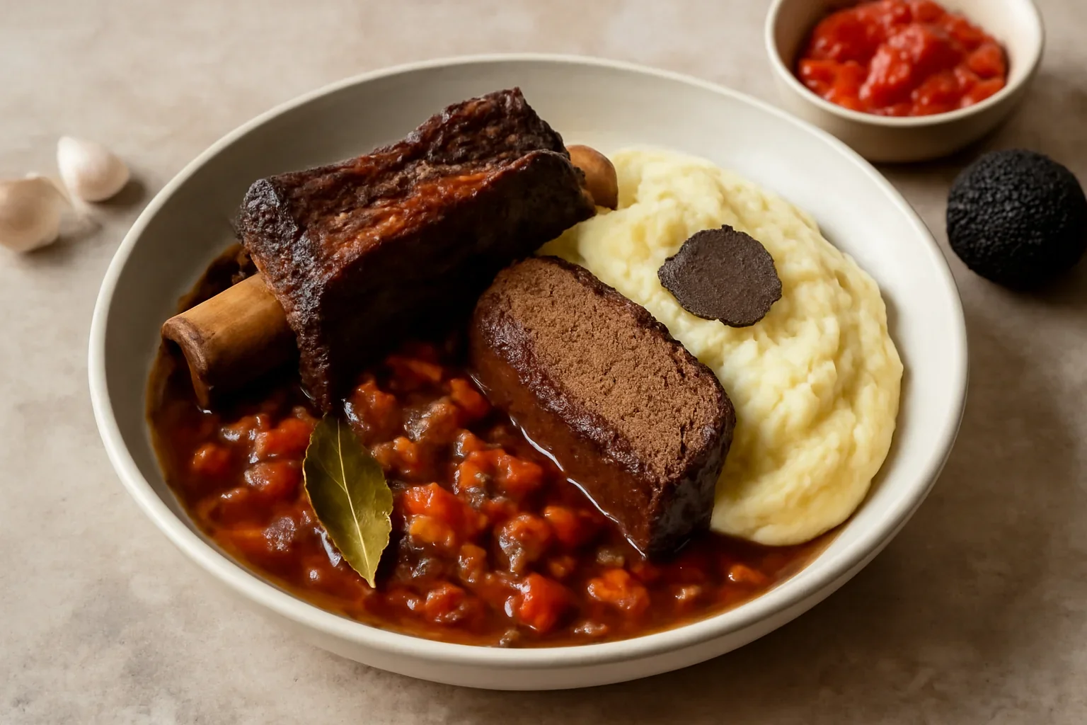 Coaste de vită și brisket cu piure trufat