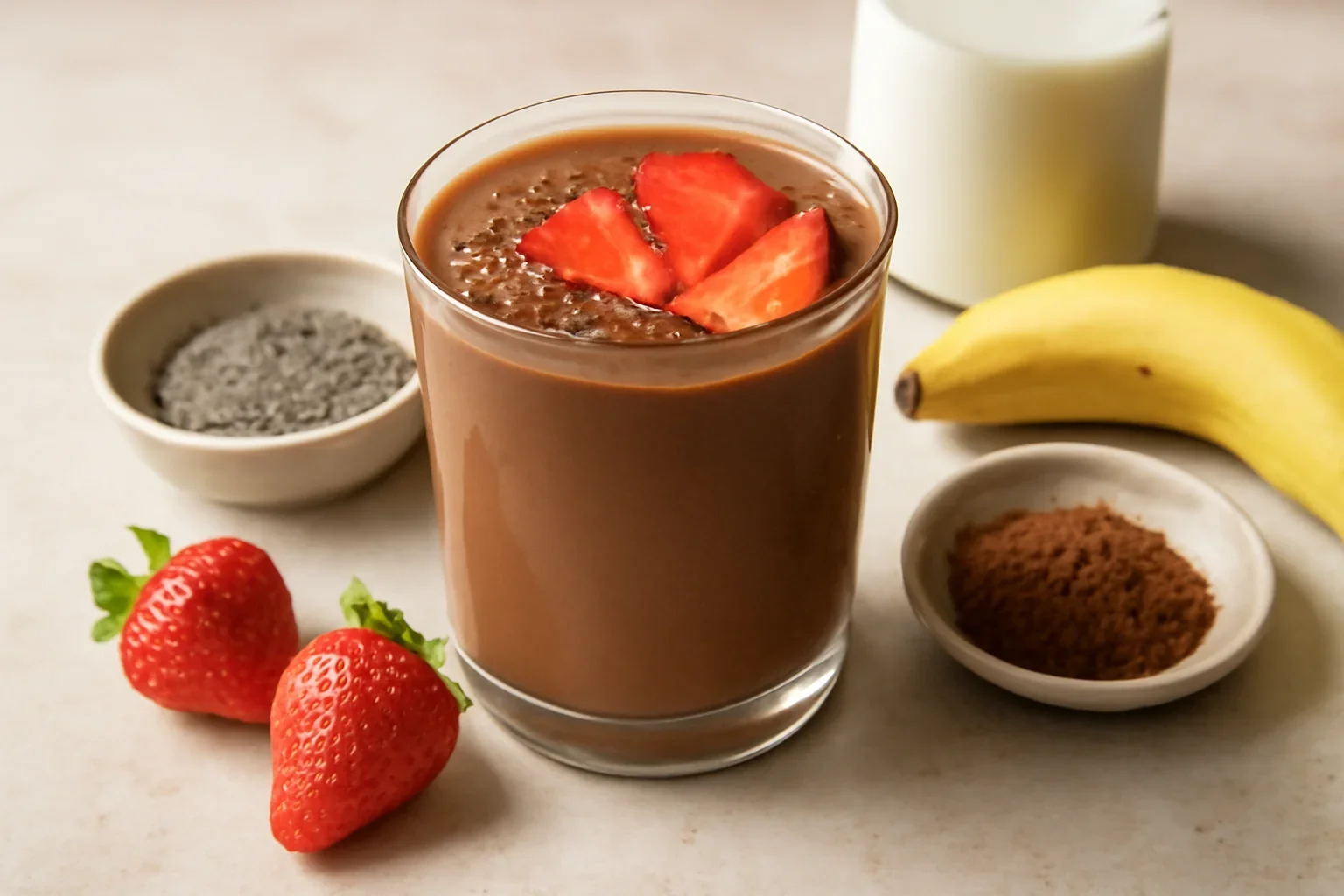 Smoothie de ciocolată cu căpșuni