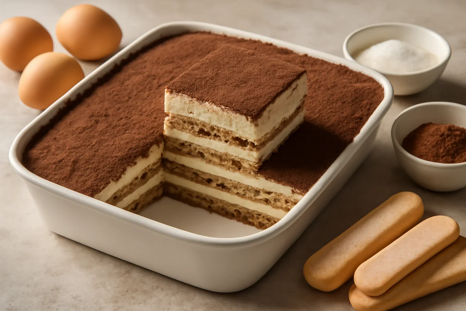 Prajitura Tiramisu la tava cu piscoturi si mascarpone