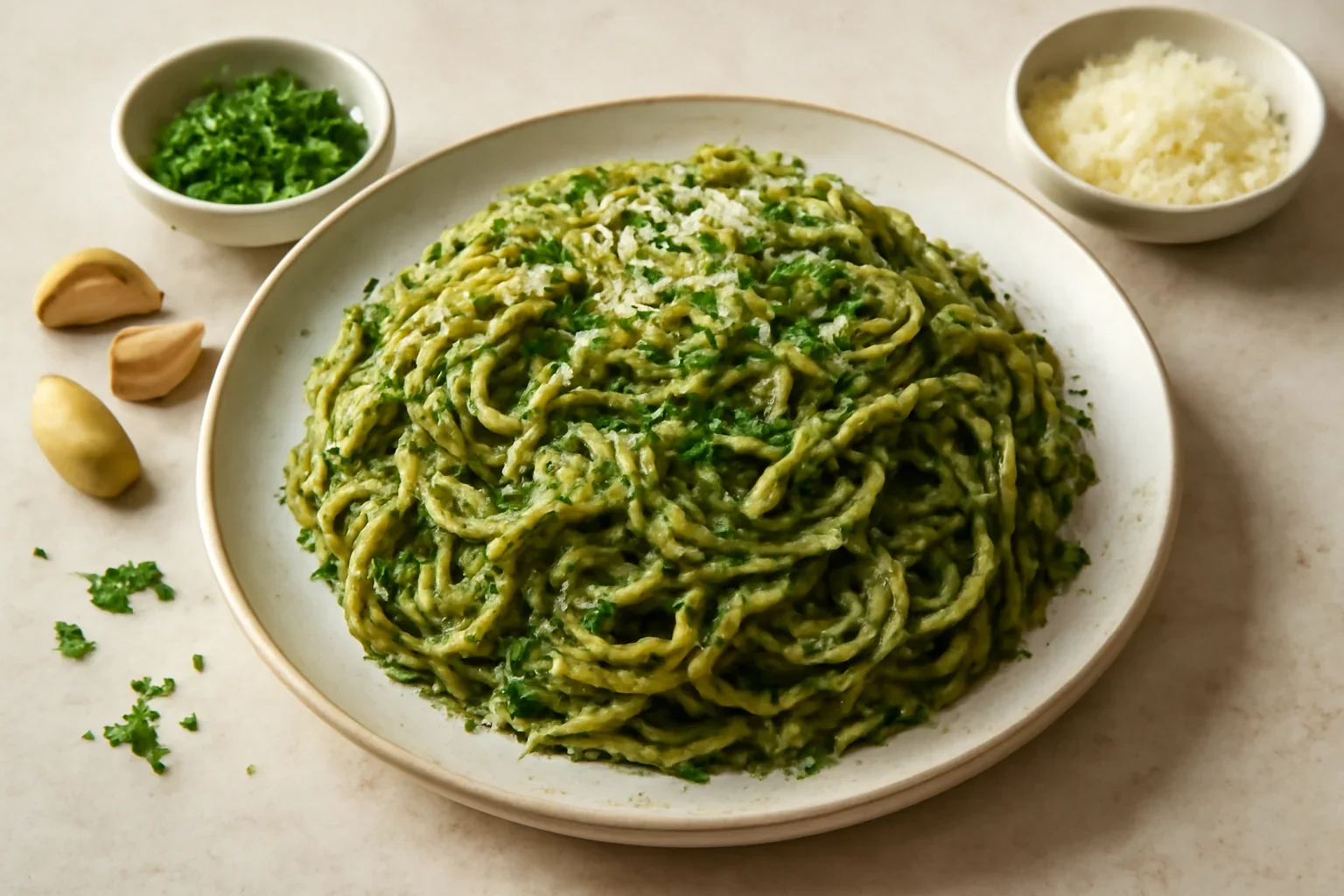 Spaghete integrale cu pesto de usturoi copt