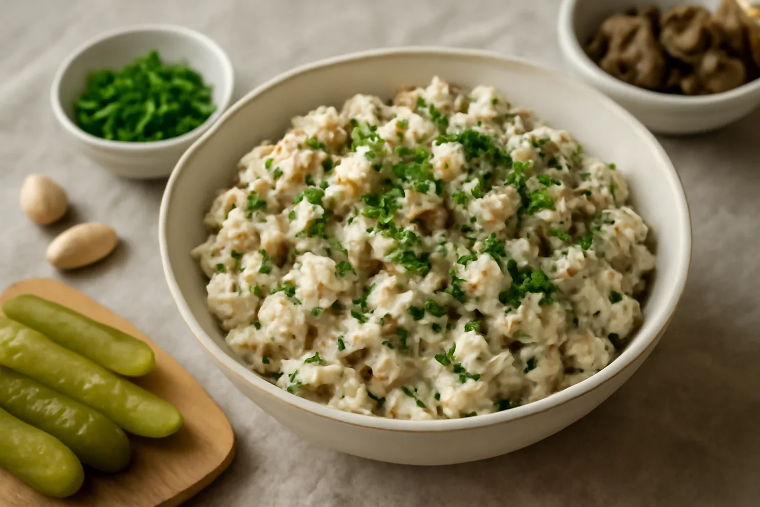 Salata din piept de pui cu ciuperci si castraveti murati