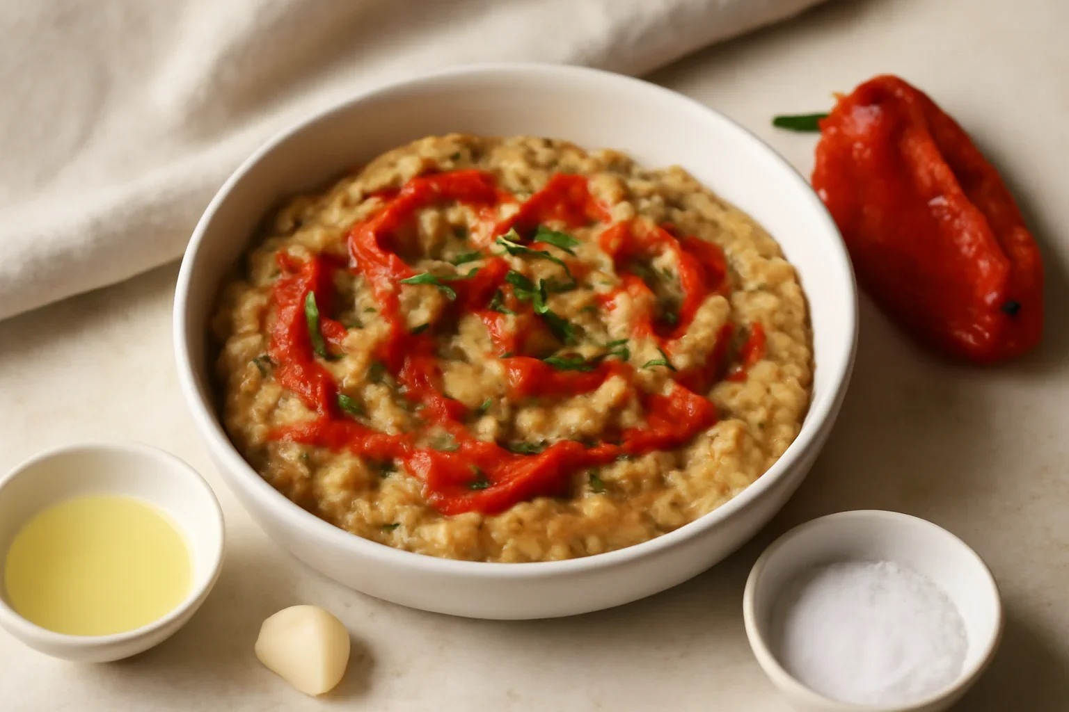 Salata de vinete cu ardei copti si usturoi