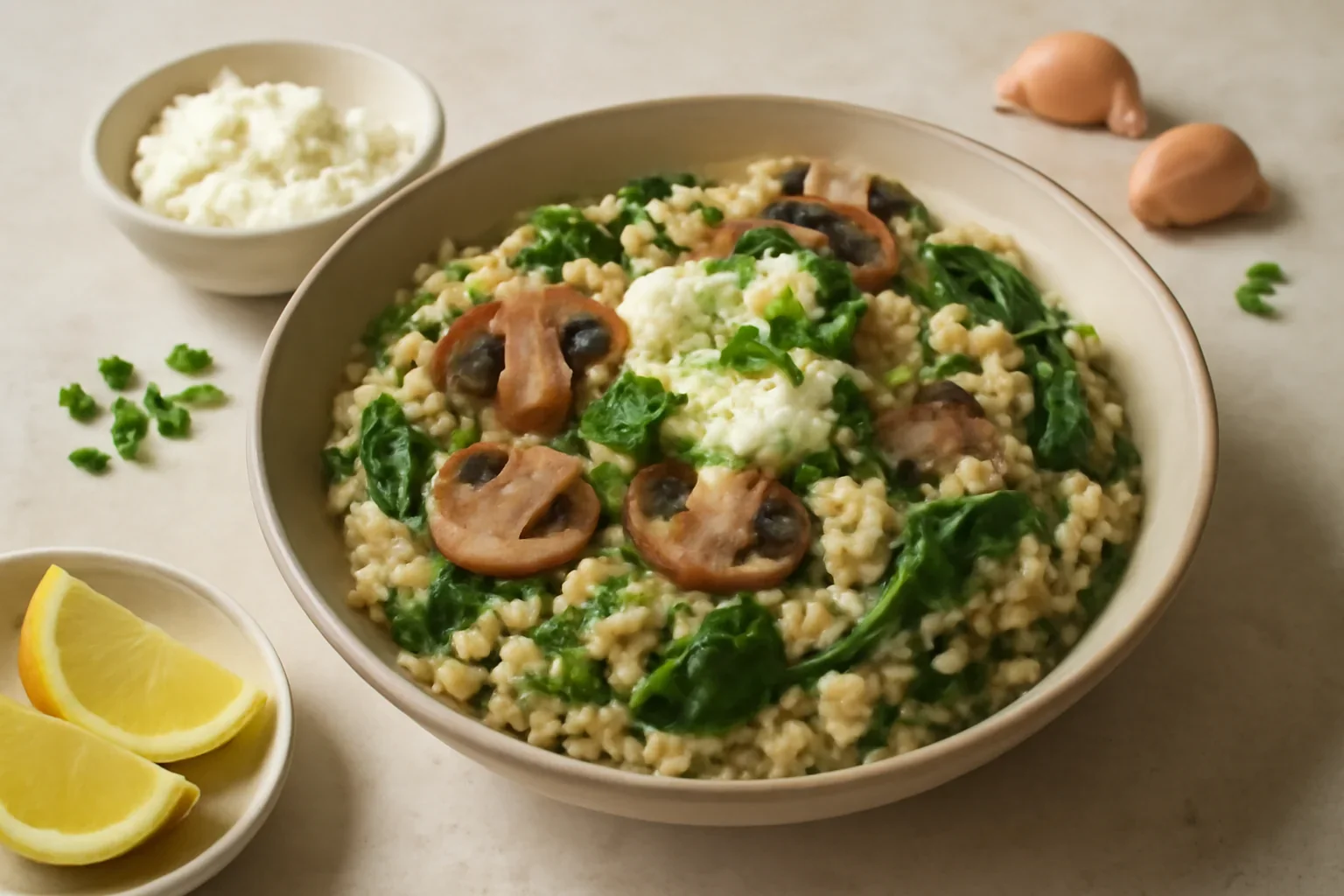 Risotto de ciuperci cu ricotta și spanac
