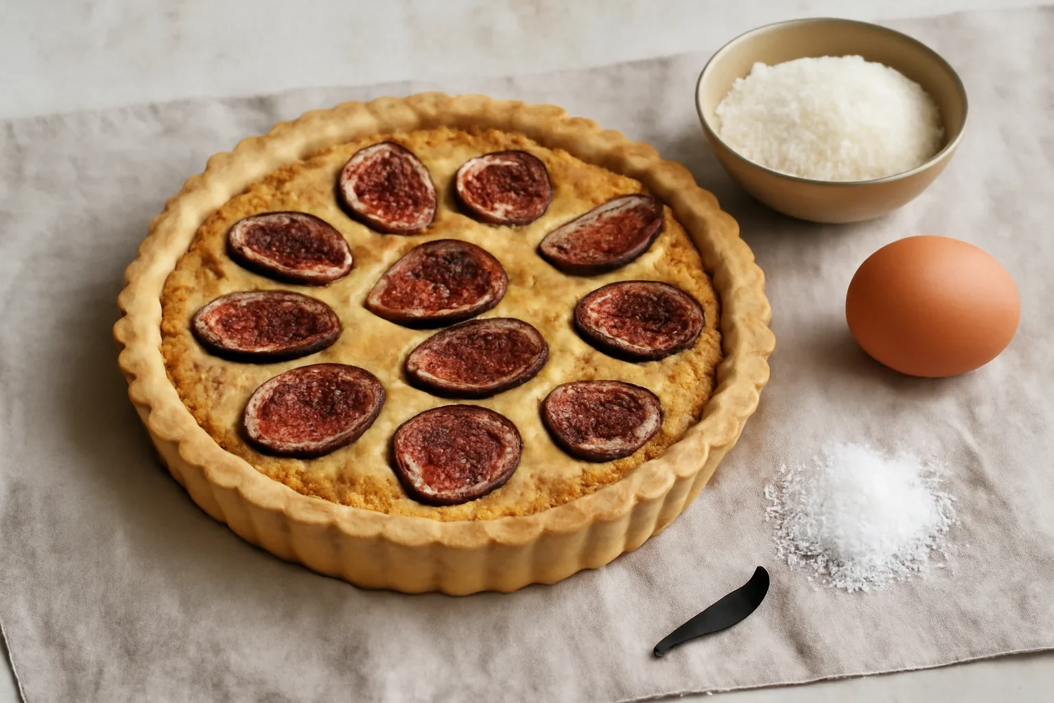 Tarta cu smochine, crema de cocos sau migdale si tonka